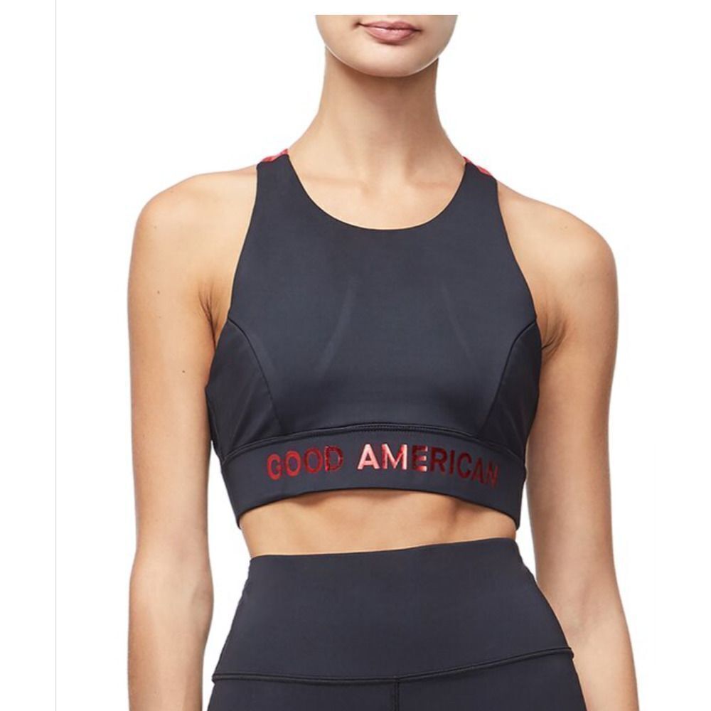 Good American Women's The Core Power Sports Bra Black Red‎ 0 XS Extra Small